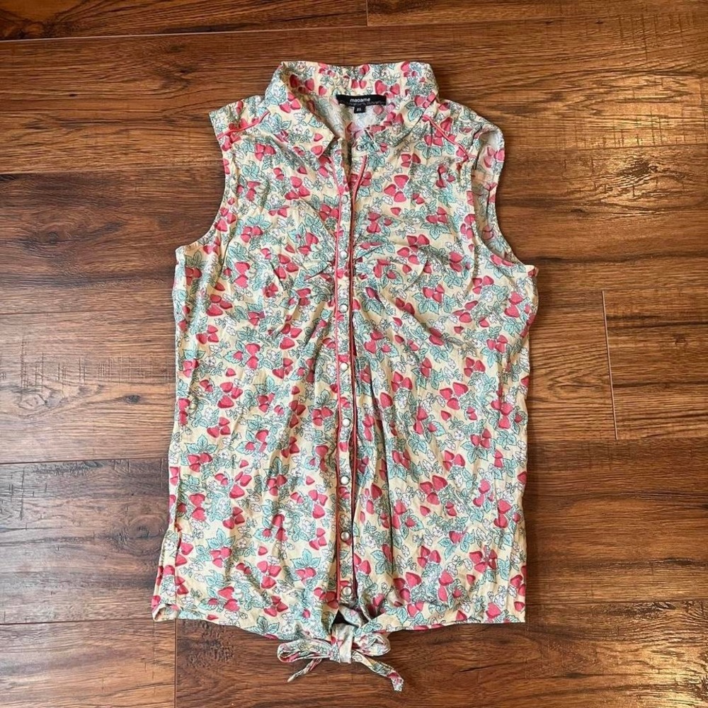 Y2K Strawberry Print Button Blouse Cotton Women S Coastal Cowgirl Cottagecore